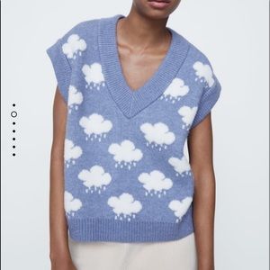 Zara Jacquard Knit Vest Cloud Sweater 